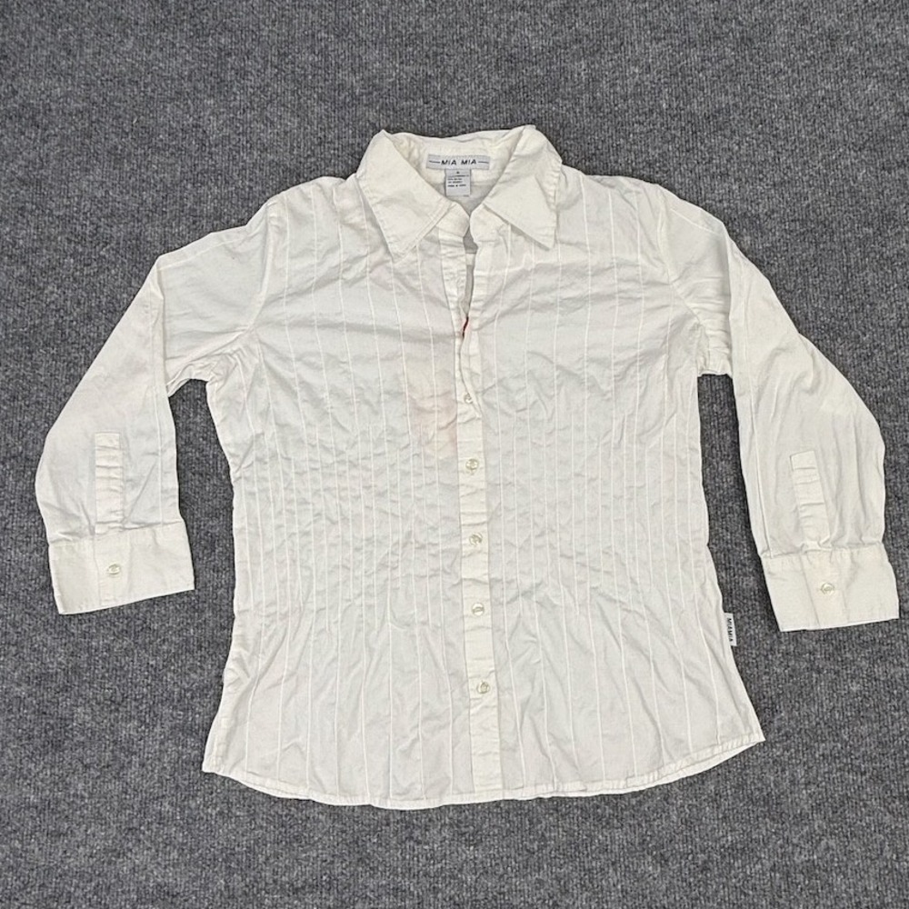 Vintage Mia‎ Mia Women's White Stretch Button Up Shirt  Size S- NEW